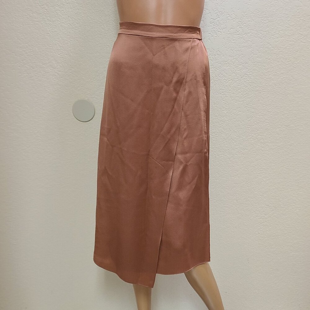 VINCE. 100% SILK STRAIGHT-CUT ASYMMETRICAL CARWASH PANEL SKIRT ELASTIC WAIST szS